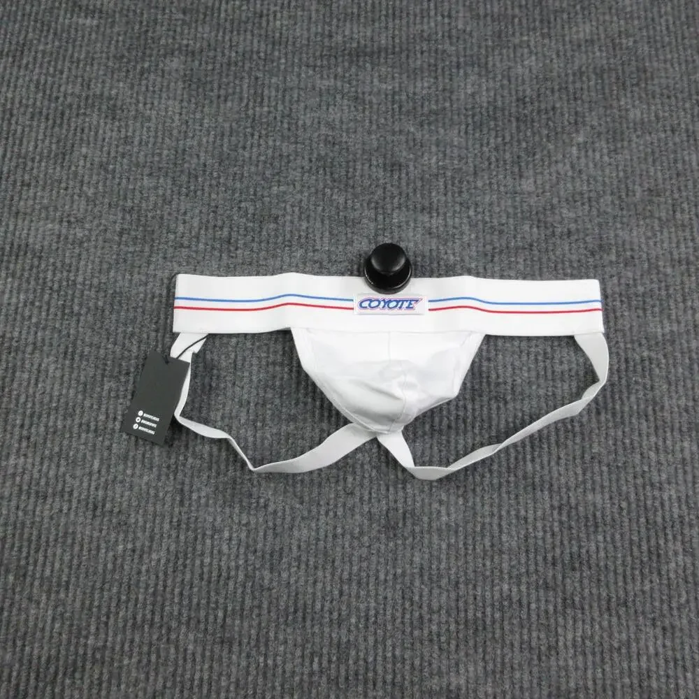 Coyote Jockstrap Mens S White Cotton Spandex Tagless Stretch Striped NWT